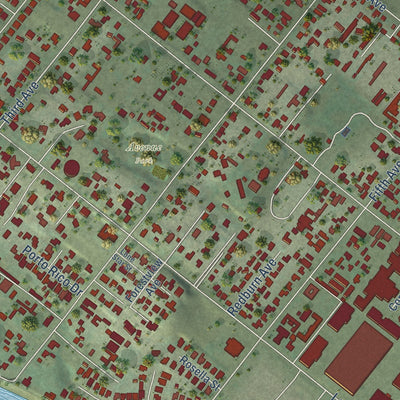 Second close-up of the map of Avocado Heights, California print showing more streets and buildings