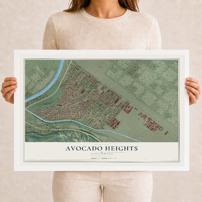 Map of Avocado Heights, California, 12 x 18 inch print in a white wood frame
