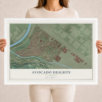 Map of Avocado Heights, California, 18 x 24 inch print in a white wood frame