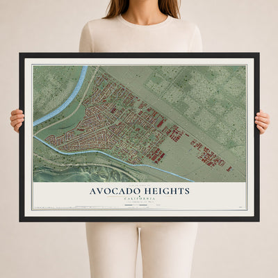 Map of Avocado Heights, California, 24 x 36 inch print in a black wood frame