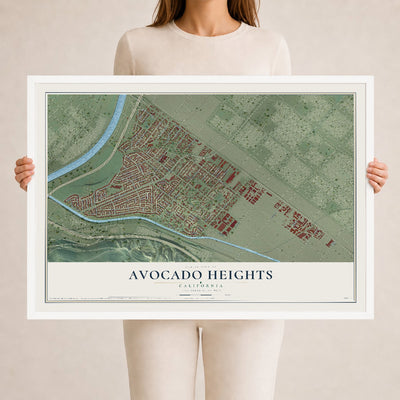 Map of Avocado Heights, California, 24 x 36 inch print in a white wood frame