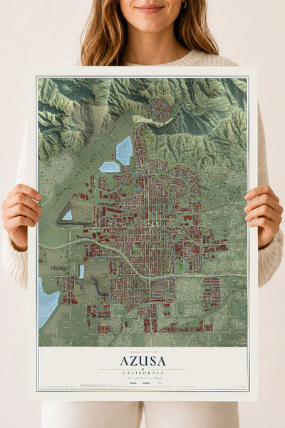 Map of Azusa, California, 18 x 24 inch unframed archival matte print