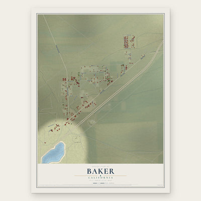 Baker, California map print, the full design