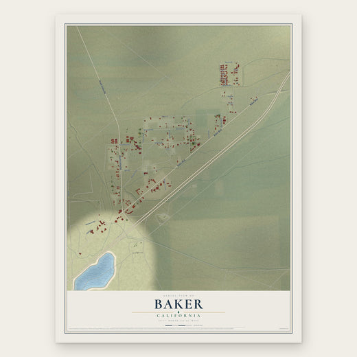 Baker, California map print, the full design