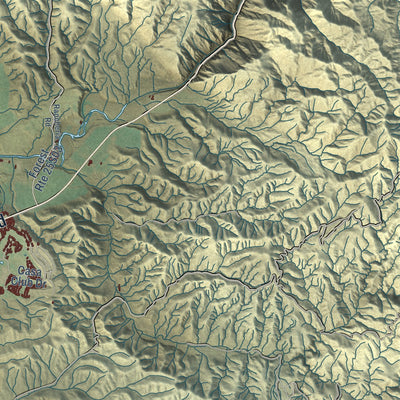Close-up of the map of Bakersfield, California print showing street and building detail