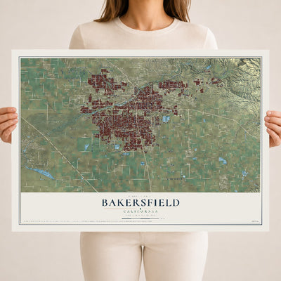 Map of Bakersfield, California, 18 x 24 inch unframed archival matte print
