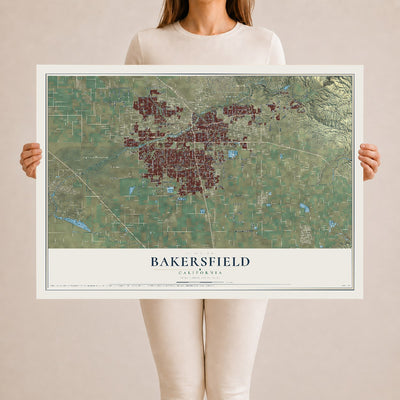 Map of Bakersfield, California, 24 x 36 inch unframed archival matte print