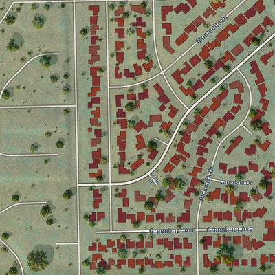 Close-up of the map of Bakersfield Country Club, California print showing street and building detail