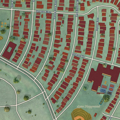 Close-up of the map of Balboa Terrace, California print showing street and building detail