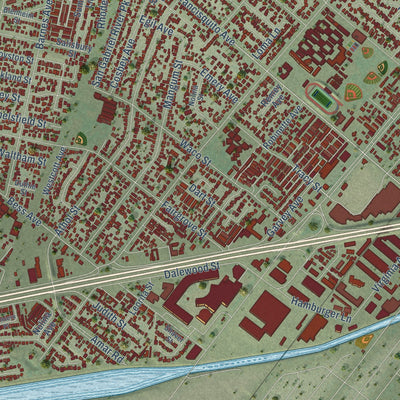 Second close-up of the map of Baldwin Park, California print showing more streets and buildings