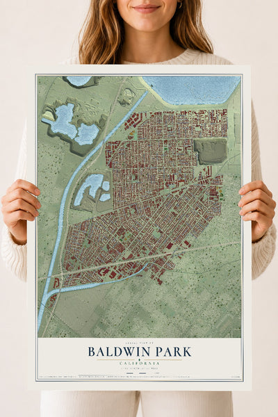 Map of Baldwin Park, California, 18 x 24 inch unframed archival matte print