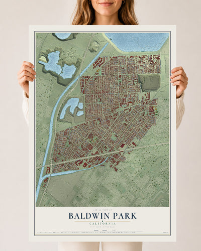 Map of Baldwin Park, California, 24 x 36 inch unframed archival matte print