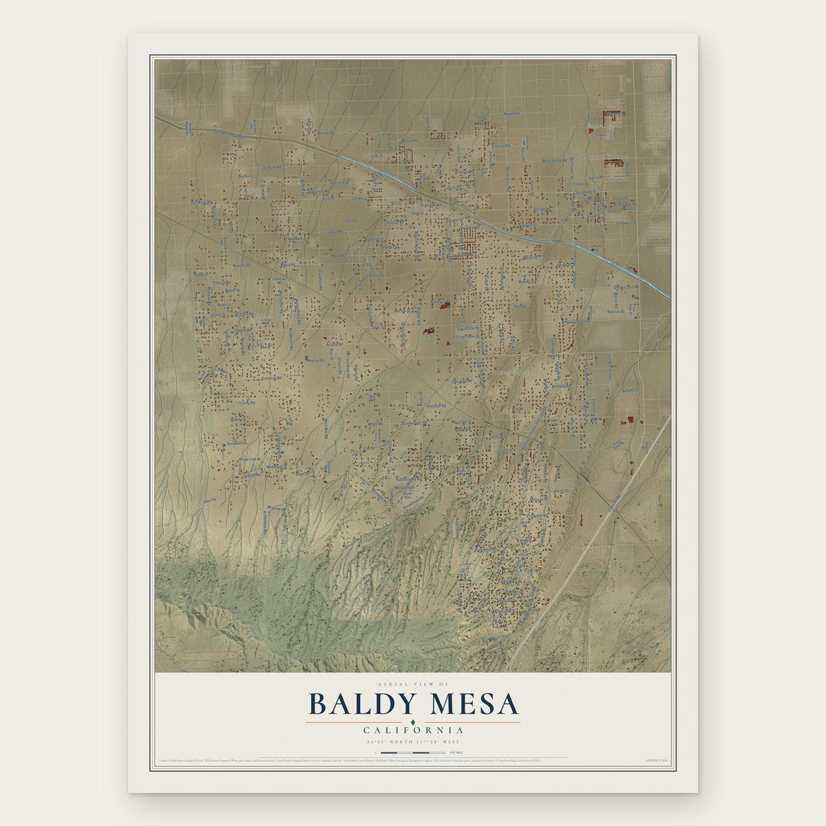 Baldy Mesa, California map print, the full design
