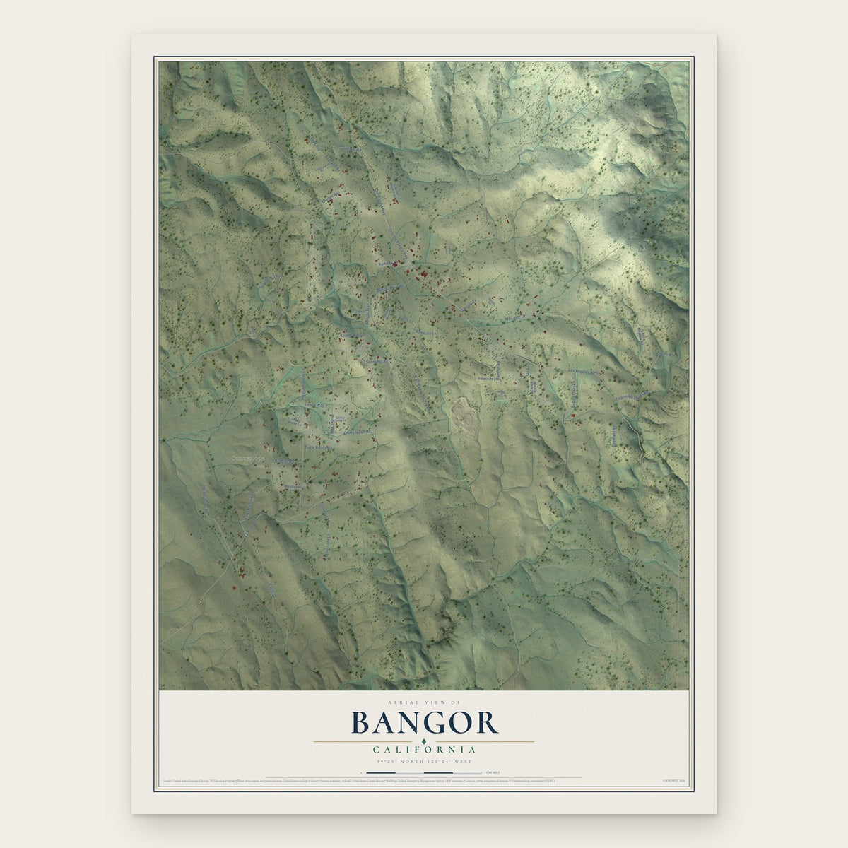 Bangor, California map print, the full design