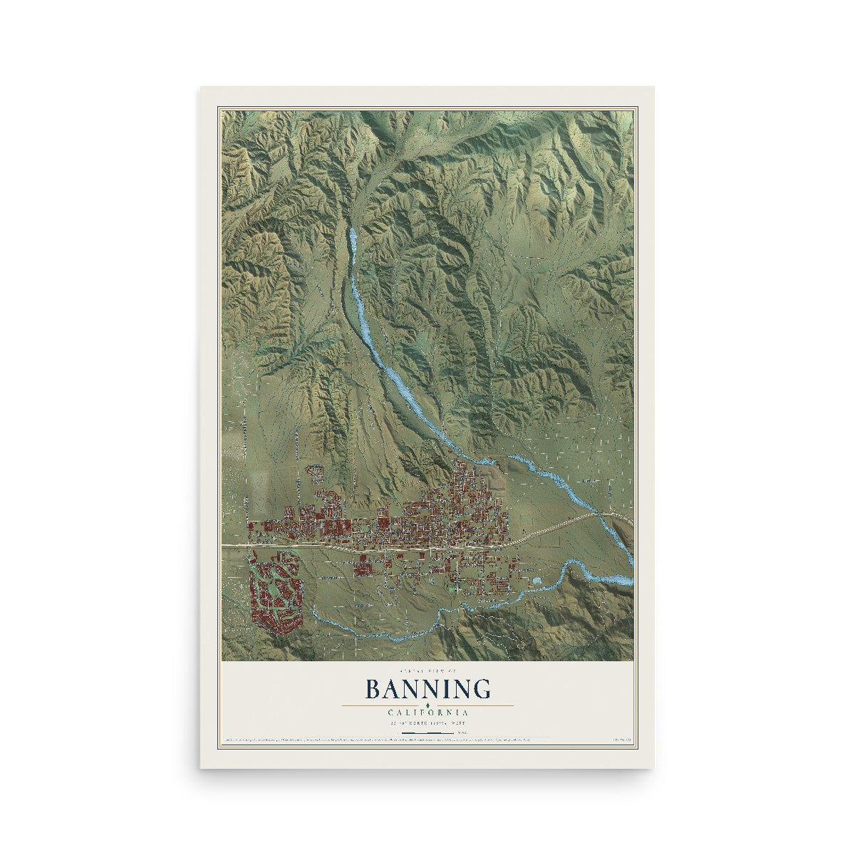 Map of Banning, California, 12 x 18 inch unframed archival matte print