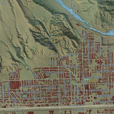 Second close-up of the map of Banning, California print showing more streets and buildings