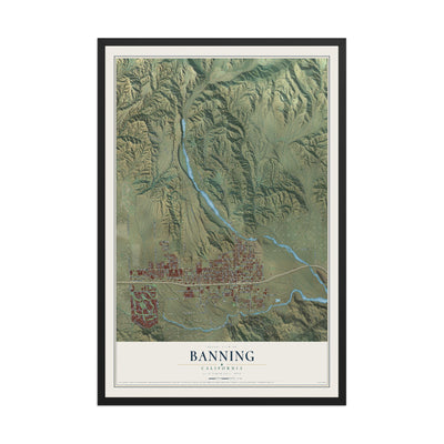 Map of Banning, California, 12 x 18 inch print in a black wood frame