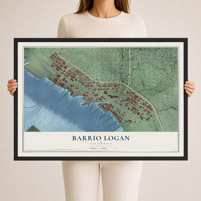 Map of Barrio Logan, California, 24 x 36 inch print in a black wood frame