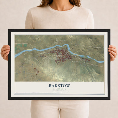 Map of Barstow, California, 12 x 18 inch print in a black wood frame