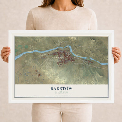 Map of Barstow, California, 12 x 18 inch print in a white wood frame