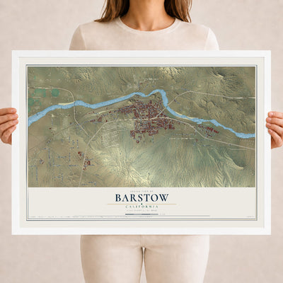 Map of Barstow, California, 18 x 24 inch print in a white wood frame