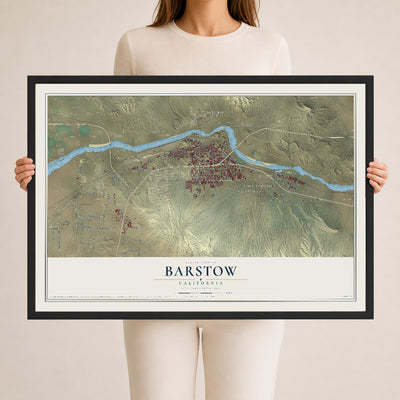 Map of Barstow, California, 24 x 36 inch print in a black wood frame