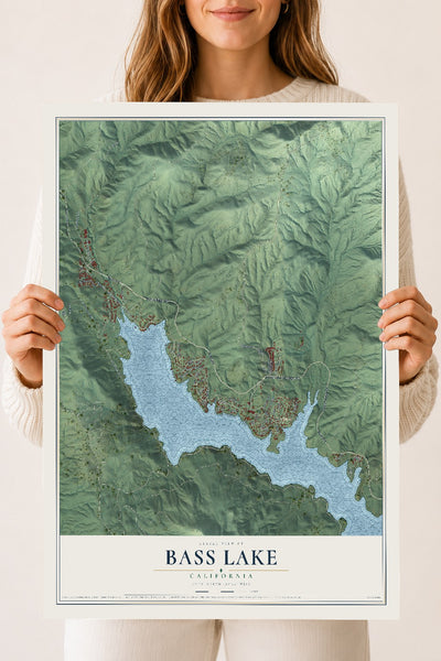 Map of Bass Lake, California, 18 x 24 inch unframed archival matte print