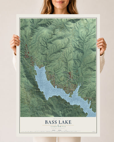 Map of Bass Lake, California, 24 x 36 inch unframed archival matte print