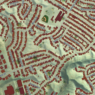 Close-up of the map of Bay Ho, California print showing street and building detail