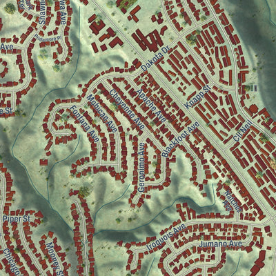 Close-up of the map of Bay Park, California print showing street and building detail