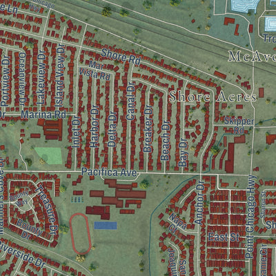 Close-up of the map of Bay Point, California print showing street and building detail