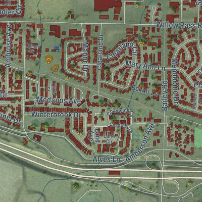 Second close-up of the map of Bay Point, California print showing more streets and buildings