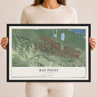 Map of Bay Point, California, 12 x 18 inch print in a black wood frame