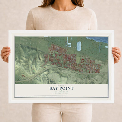 Map of Bay Point, California, 12 x 18 inch print in a white wood frame
