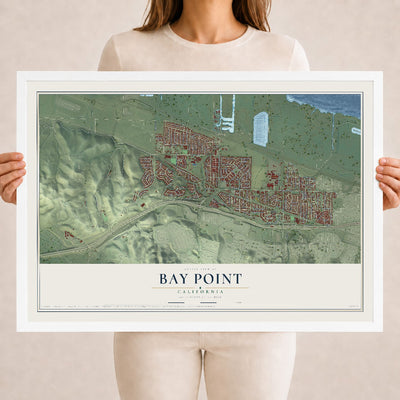 Map of Bay Point, California, 18 x 24 inch print in a white wood frame