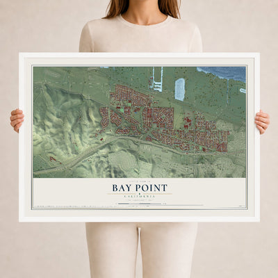 Map of Bay Point, California, 24 x 36 inch print in a white wood frame