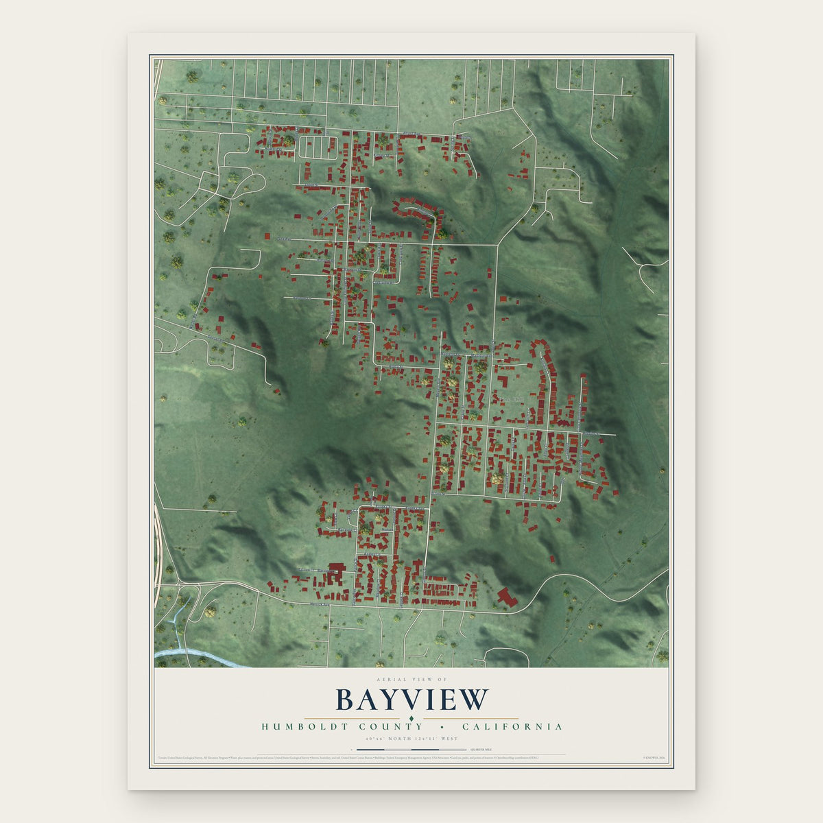 Bayview, Humboldt County, California map print, the full design