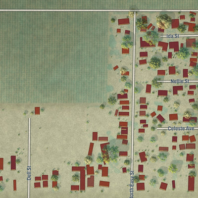 Close-up of the map of Bear Creek, California print showing street and building detail