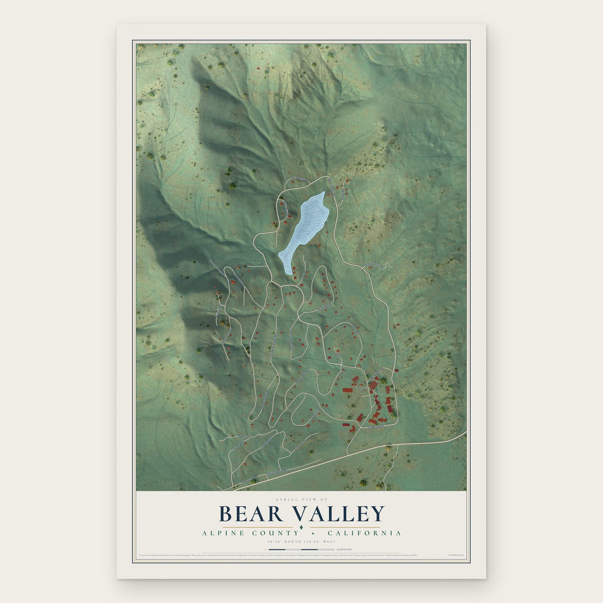 Bear Valley, Alpine County, California map print, the full design