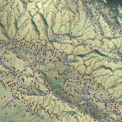 Close-up of the map of Bear Valley Springs, California print showing street and building detail