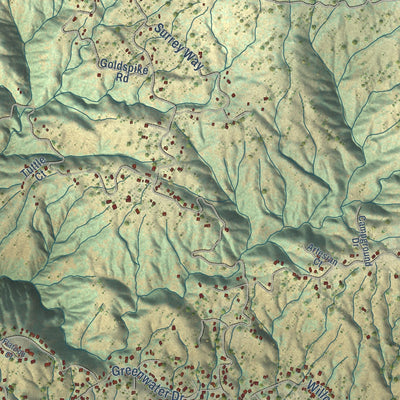 Second close-up of the map of Bear Valley Springs, California print showing more streets and buildings