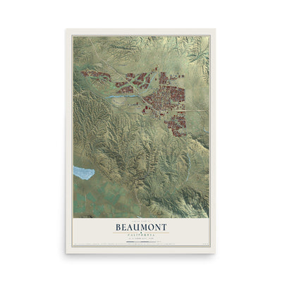 Map of Beaumont, California, 12 x 18 inch unframed archival matte print