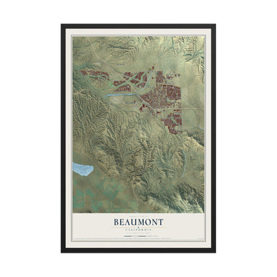 Map of Beaumont, California, 12 x 18 inch print in a black wood frame