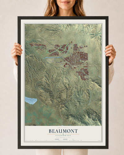 Map of Beaumont, California, 24 x 36 inch print in a black wood frame