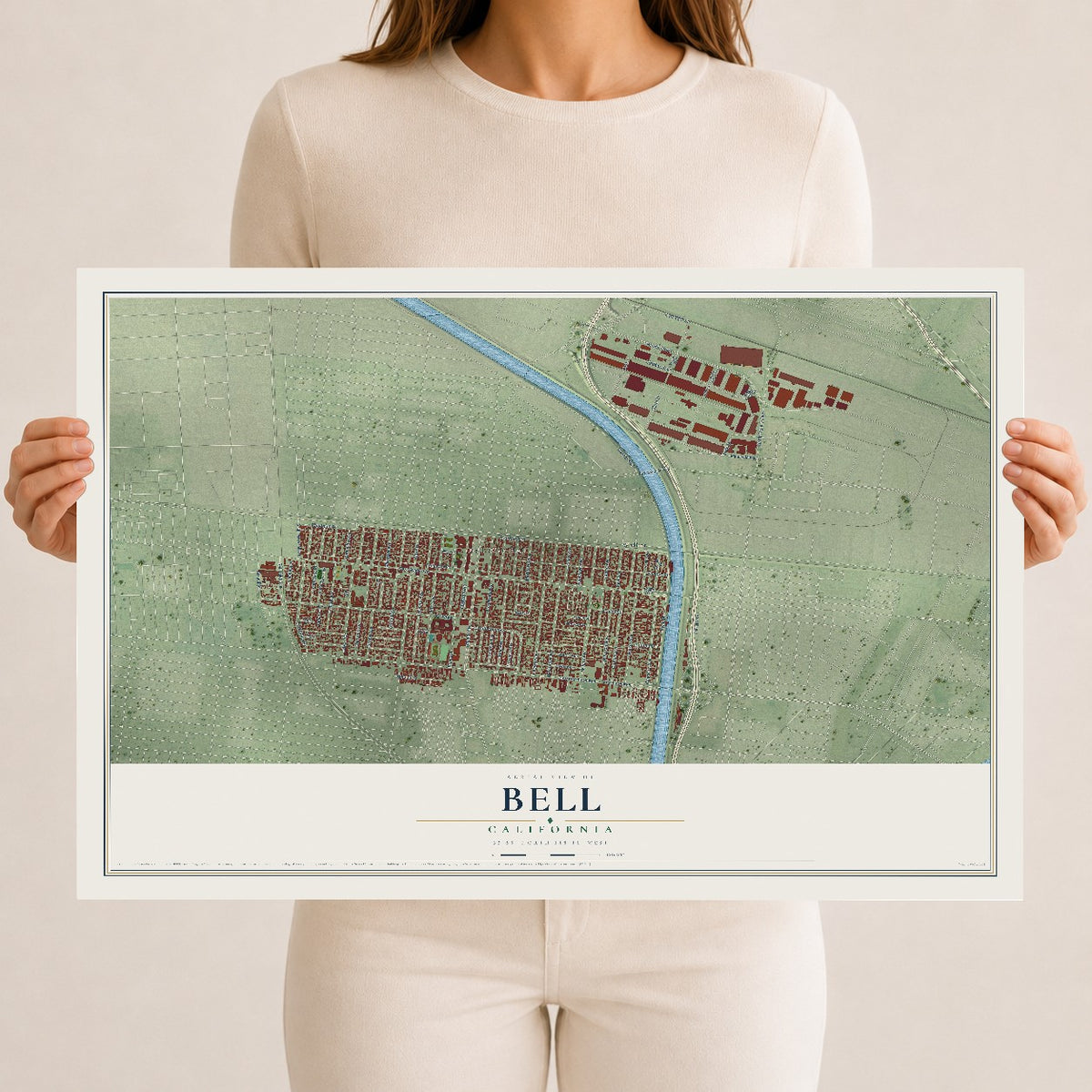 Map of Bell, California, 12 x 18 inch unframed archival matte print