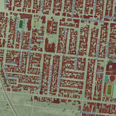 Second close-up of the map of Bell, California print showing more streets and buildings