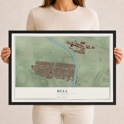Map of Bell, California, 12 x 18 inch print in a black wood frame