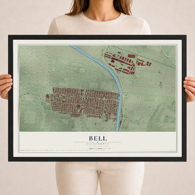 Map of Bell, California, 18 x 24 inch print in a black wood frame