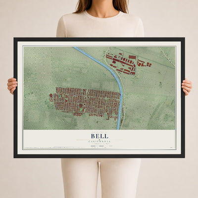 Map of Bell, California, 24 x 36 inch print in a black wood frame