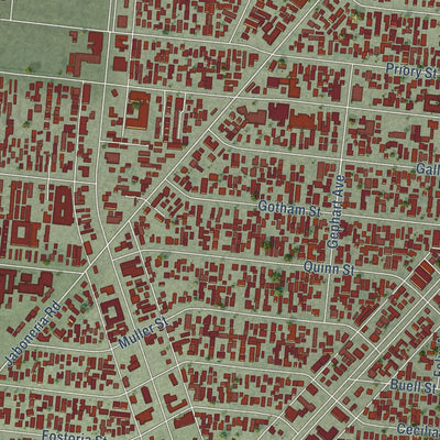Close-up of the map of Bell Gardens, California print showing street and building detail